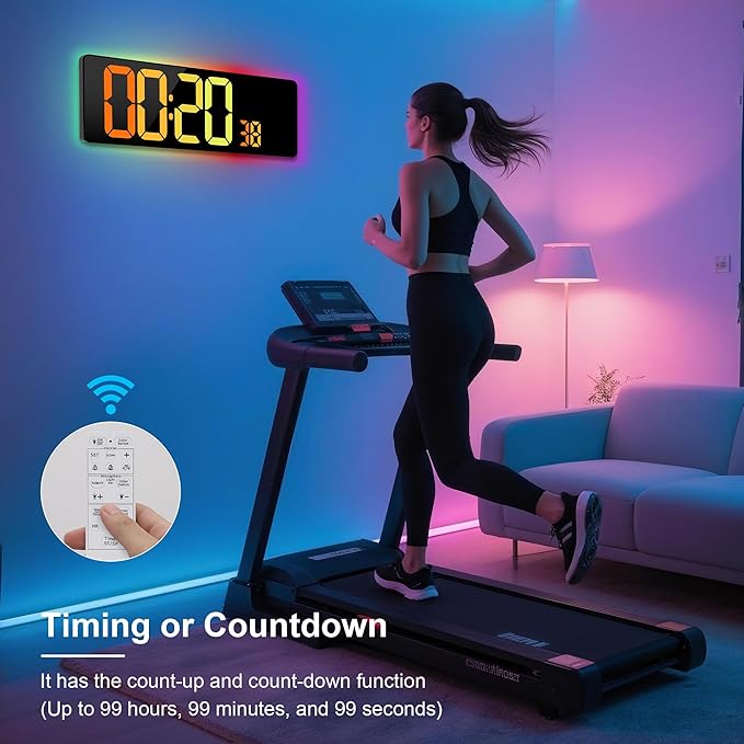 Large Digital Wall Mount Clock 17.3", 15 Color Modes Jumbo Numbers, 8 Color Modes Atmosphere Lights, Led Large Display Auto-Dimming/DST, for Classroom Living Room Garage Gym, Gift for Senior Mom Dad