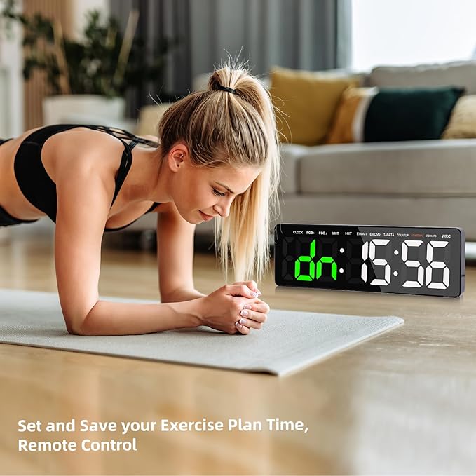 Gym Timer, 16.5" Large Digital Wall Clock for Gym Interval Workout, Remote Control LED Digital Timer for Home Decor, Living Room, Office, Gym, Classroom