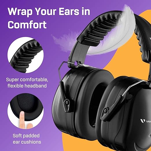Vanderfields Hearing Protection Ear Muffs for Noise Reduction, 33dB Certified, Noise Cancelling Safety Ear Protection for Shooting, Adult Headphones for Lawn Mowing, DIY, Construction, Woodworking