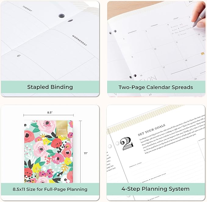 Blue Sky Day Designer 2026 Monthly Planner Calendar, January 2026 - December 2026, 8.5" x 11", Clear Flexible Cover, Stapled Binding, Secret Garden Mint