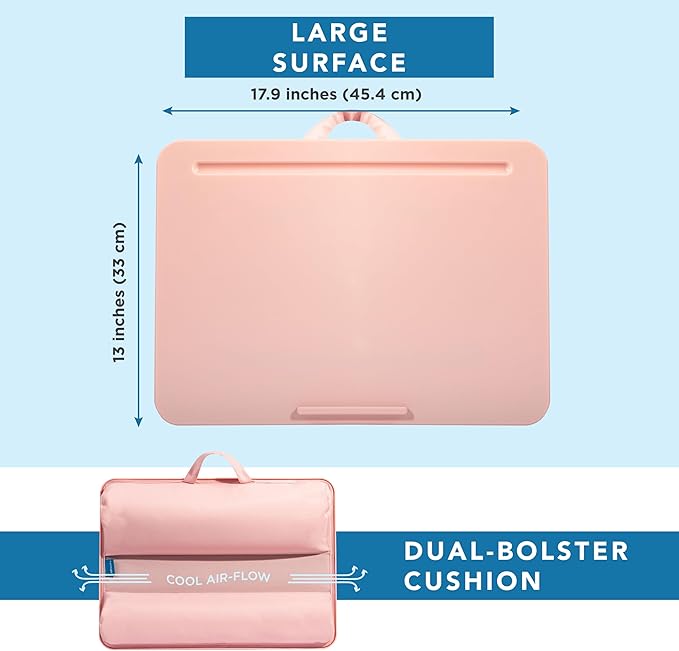 LAPGEAR Original Lap Desk – Large (17.9” x 13”) | Fits Up to 17.3” Laptops | Cushioned with Device Ledge, Pencil Tray & Handle | Portable & Lightweight | 12-Pack | Rose Quartz – Style No. 45004