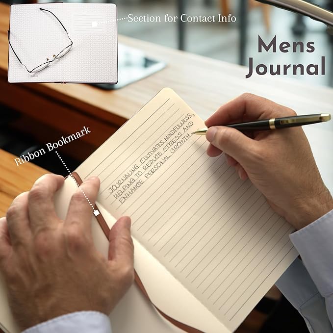 SETTINI® Lined Journal - Classic Journal for Writing Gift Set - Hardcover Vegan Leather, Includes Luxury Pen in a Unique Pen Holder, 192 Pages, 6 x 8.5 inches, Birthday Gift
