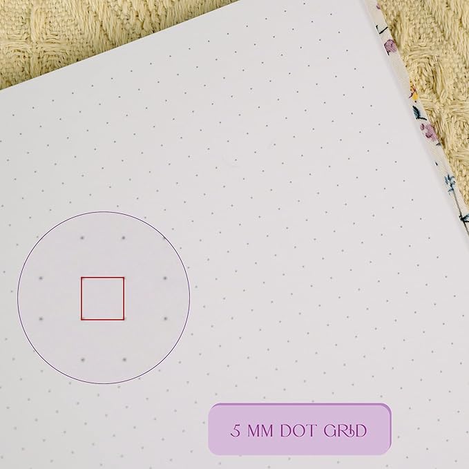 TIEFOSSI Dotted Journal Notebook, Dot Grid Notebook for Women Men, Fabric Flower Journal, 160 GSM Thick Paper, 160 Numbered Pages with Gold Edges, 8 x 8 Square Diary