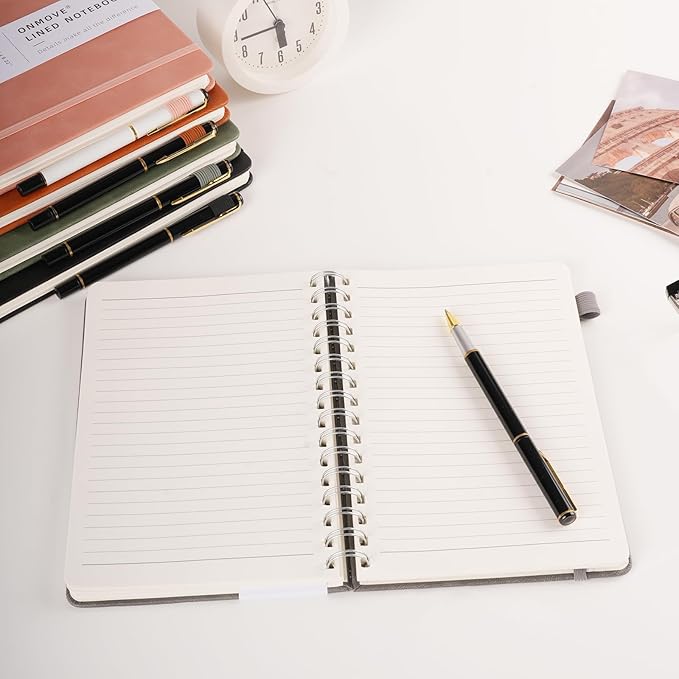 Spiral Notebooks Journal for Women Men 12 Pack Bulk Leather Hardcover with Pen Holder A5 160 Pages 100 GSM Thick Paper for Work School Lined Gray