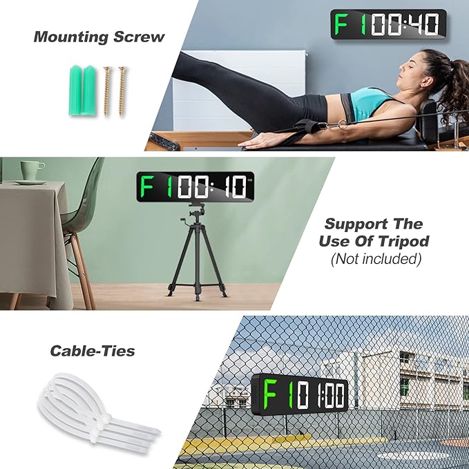 Gym Timer 15" Large LED Display Wall Clock | Interval Workout | Countdown & Up | Stopwatch | 12 Adjustable Volume | 3 Installation Ways | Digital Timer for Fitness Home Garage Gym and Outdoor Sport