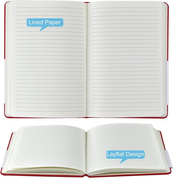 6 Pack A5 Journal Notebooks College Ruled Notebook Classic Leather Hardcover Lined Journals for Writing Office School Home Business, 8.3 x 5.5 inch, 100GSM Thick Paper, 160 Pages (Multicolor, 6 Pack)