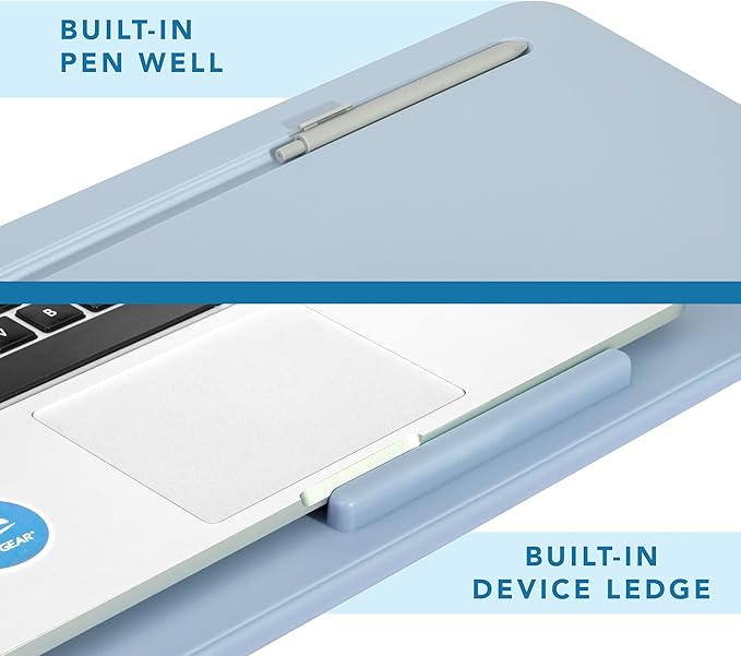 LAPGEAR Original Lap Desk – Large (17.9” x 13”) | Fits Up to 17.3” Laptops | Cushioned with Device Ledge, Pencil Tray & Handle | Portable & Lightweight | 12-Pack | Sky Blue – Style No. 45003