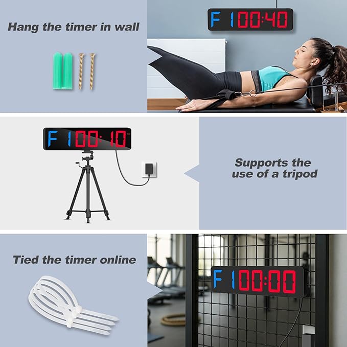 Gym Timer 15" Large LED Display Wall Clock | Gym Interval Workout | Count Down & Up | Stopwatch | Adjustable Buzzer Volume | Upgraded Remote | Digital Timer for Fitness Classroom Home Garage Outdoor