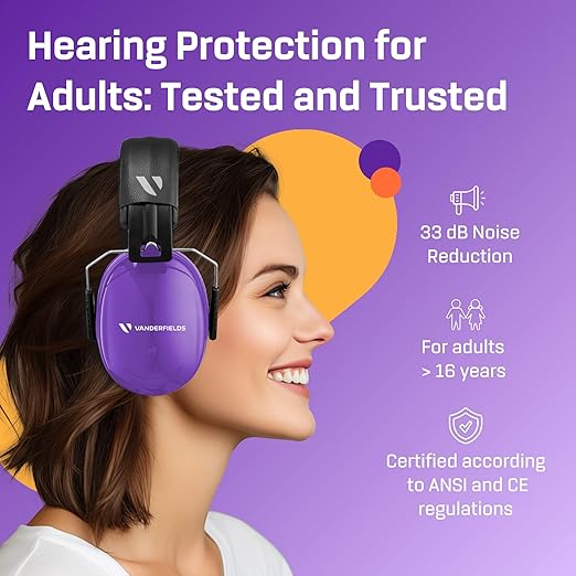 Vanderfields Hearing Protection Ear Muffs for Noise Reduction, 33dB Certified, Noise Cancelling Safety Ear Protection for Shooting, Adult Headphones for Lawn Mowing, DIY, Construction, Woodworking