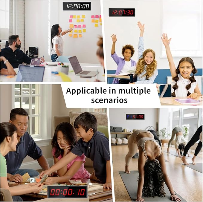 Large Digital Wall Clock with Remote Control, LED Stopwatch Timer, Countdown,Count Up, 12/24 Hour Switchable Time Clock for Home Gym Living Room Office Garage Decor (RGB, 15.2" x 4.5")