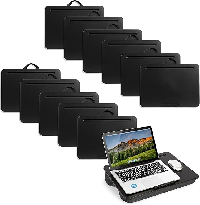 LAPGEAR Original Lap Desk – Large (17.9” x 13”) | Fits Up to 17.3” Laptops | Cushioned with Device Ledge, Pencil Tray & Handle | Portable & Lightweight | 12-Pack | Black – Style No. 45008