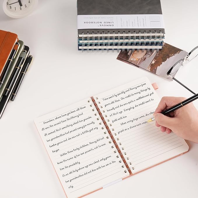 Spiral Notebooks Journal for Women Men 12 Pack Bulk Leather Hardcover with Pen Holder A5 160 Pages 100 GSM Thick Paper for Work School Lined Green