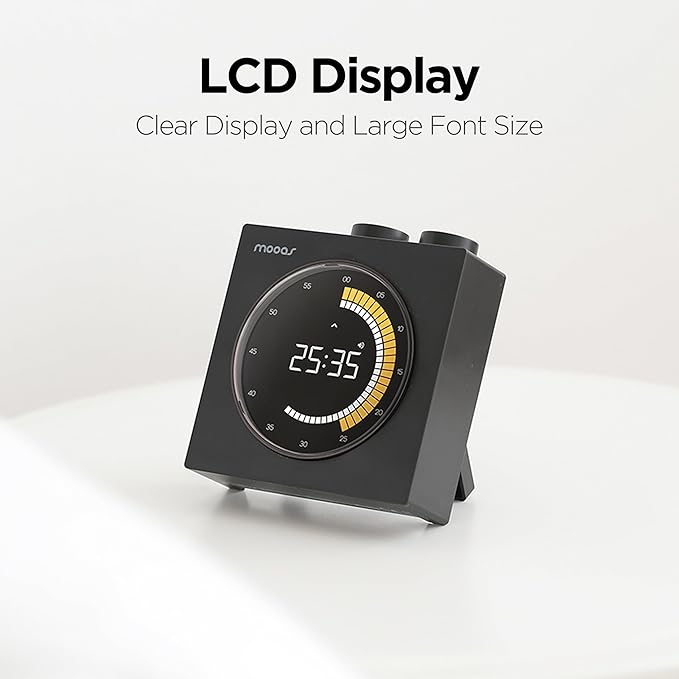 mooas Time Loop Digital Visual Timer, Rechargeable Wireless, LCD Large Display, Portable, Visual Timer, Brightness Adjustment, Count Up/Down, Pomodoro Timer for ADHD, Study, Home Schooling (Black)