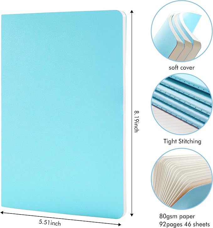 36 Pack Soft Cover Journal Bulk, Feela Lined Blank Travel Journal for Women Men Writing, Notebooks College Ruled for Work, Note Taking Notebook School Business Supplies, 8.2” x 5.5”, A5, Light Blue