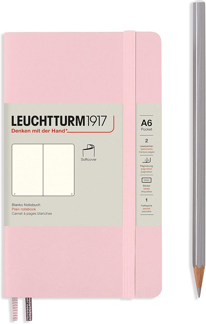 LEUCHTTURM1917 - Notebook Softcover Pocket A6-123 Numbered Pages for Writing and Journaling (Plain, Powder)