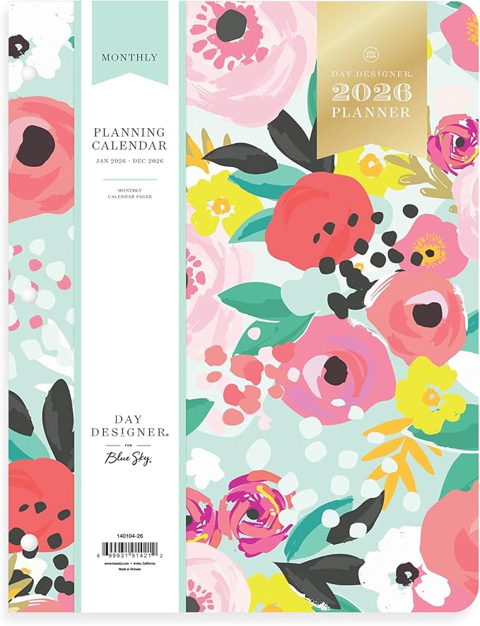 Blue Sky Day Designer 2026 Monthly Planner Calendar, January 2026 - December 2026, 8.5" x 11", Clear Flexible Cover, Stapled Binding, Secret Garden Mint