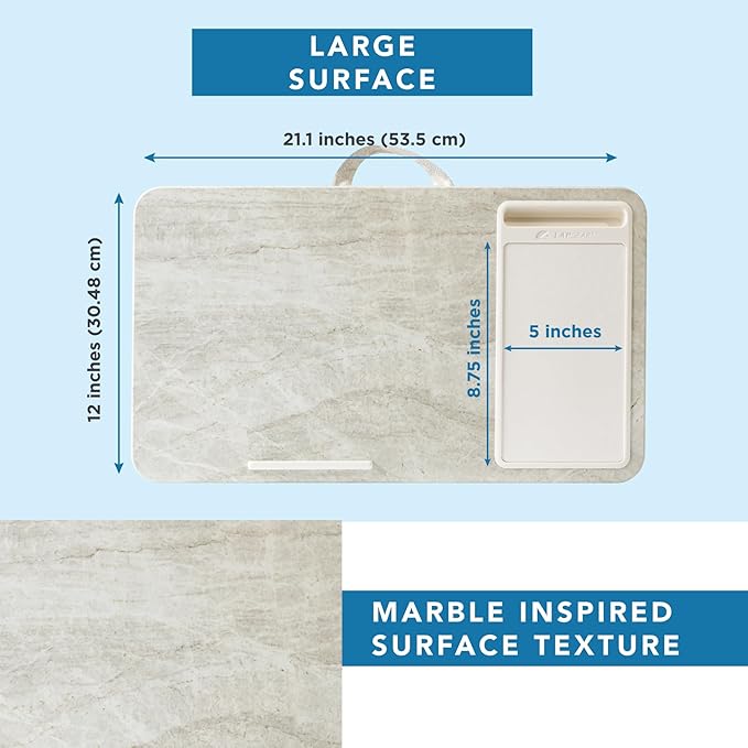 LAPGEAR Home Office Lap Desk with Device Ledge, Mouse Pad, and Phone Holder - Taj Mahal Marble - Fits up to 15.6 Inch Laptops - Style No. 91581