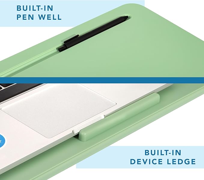 LAPGEAR Original Lap Desk – Large (17.9” x 13”) | Fits Up to 17.3” Laptops | Cushioned with Device Ledge, Pencil Tray & Handle | Portable & Lightweight | Sage Green – Style No. 45151