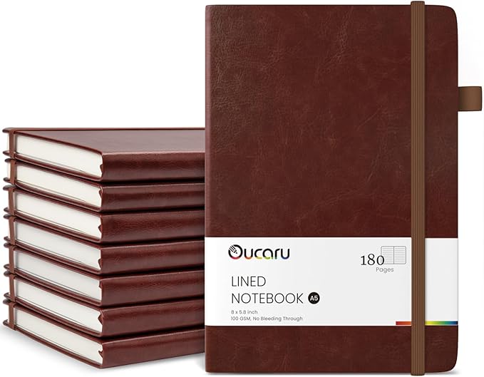Oucaru Lined Journal Notebook, 8 Pack, 180 Pages, A5 Journals for Writing, 100 GSM Thick Paper, Small Notebooks Daily Journal for Women Men Work, Business, School, Travel Supplies