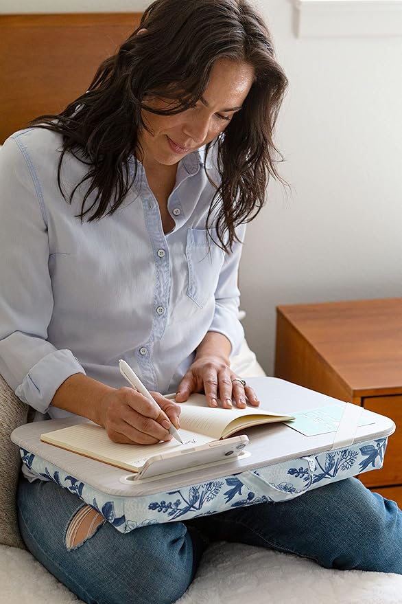 LAPGEAR Designer Lap Desk with Phone Holder and Device Ledge - Blue Blossoms - Fits up to 15.6 Inch Laptops - Style No. 45433