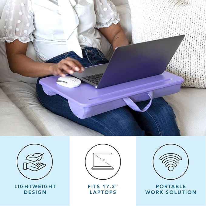 LAPGEAR Original Lap Desk – Large (17.9” x 13”) | Fits Up to 17.3” Laptops | Cushioned with Device Ledge, Pencil Tray & Handle | Portable & Lightweight | 12-Pack | Purple Amethyst – Style No. 45002