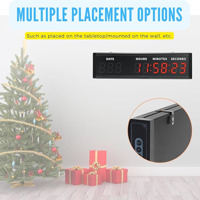 Large Digital Countdown Clock, LED Large Display Count Up/Count Down Timer, 999 Days Countdown Calendar for Christmas Retirement Birthday Event Timer with Remote Control (Red,17.87in*5.04in)