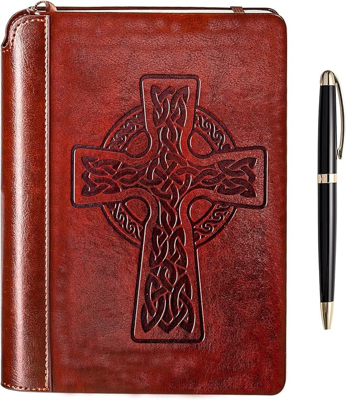 SETTINI® Lined Journal - Celtic Cross Journal for Writing Gift Set - Hardcover Vegan Leather, Includes Luxury Pen in a Unique Pen Holder, 192 Pages, 6 x 8.5 inches, Bible Journal, Birthday Gift