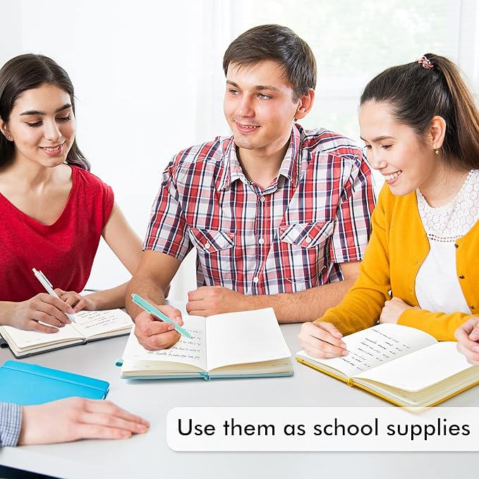 feela Notebooks Journals Bulk, Hardcover Notebook Classic Ruled Journal Set with Pen Holder for School Business Work Travel Writing, with 12 Black Pens, 120 GSM, 5.1”x8.3”, 12 Pack, A5, Solid Colors