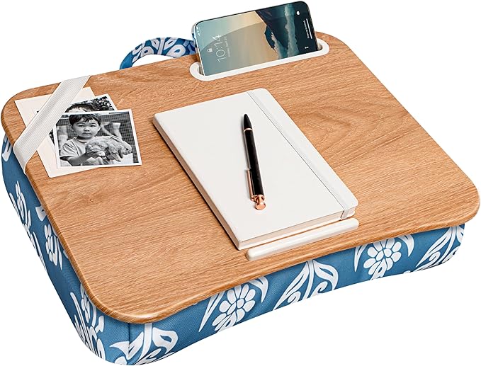 LAPGEAR Designer Lap Desk with Phone Holder and Device Ledge - Floral Block Print - Fits up to 15.6 Inch Laptops - Style No. 45414
