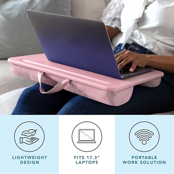 LAPGEAR Original Lap Desk – Large (17.9” x 13”) | Fits Up to 17.3” Laptops | Cushioned with Device Ledge, Pencil Tray & Handle | Portable & Lightweight | 12-Pack | Rose Quartz – Style No. 45004