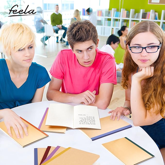 feela 56 Pack Composition Notebooks Bulk, Kraft Cover Lined Blank College Ruled Composition Travel Journals with Jewel Tone Spines For Women Students, 60 Pages, 8.3”x 5.5”, A5, 8 Vintage Colors
