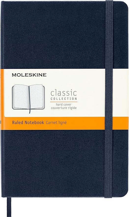 Moleskine Classic Notebook, Hard Cover, Medium (4.5" x 7") Ruled/Lined, Sapphire Blue, 208 Pages