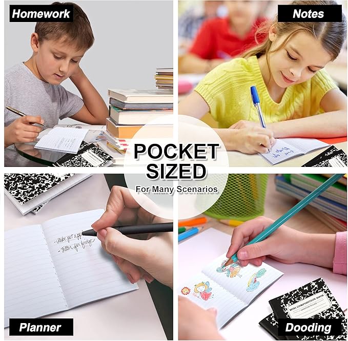 feela 70 Pack Mini Composition Notebook Bulk, Cute Pocket Composition Note Pad, Small Journal Notebooks for Students College School Supplies, 4.5" X 3.25", Narrow Ruled, Black Marble Covers