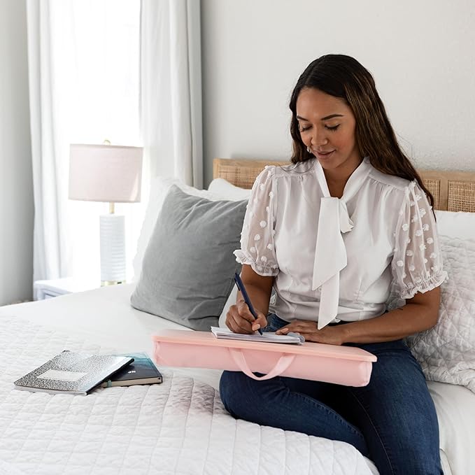 LAPGEAR Original Lap Desk – Large (17.9” x 13”) | Fits Up to 17.3” Laptops | Cushioned with Device Ledge, Pencil Tray & Handle | Portable & Lightweight | Rose Quartz – Style No. 45154