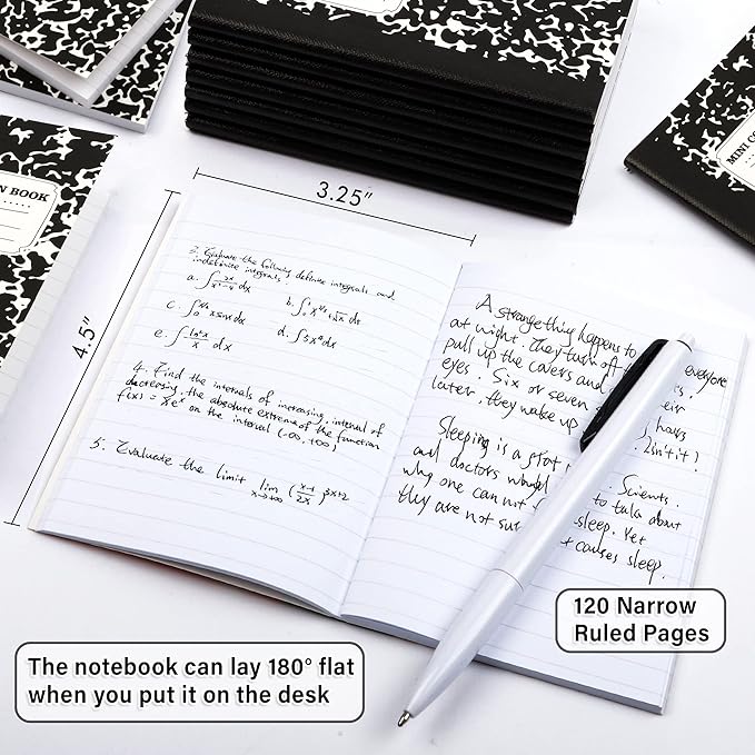 feela 70 Pack Mini Composition Notebook Bulk, Cute Pocket Composition Note Pad, Small Journal Notebooks for Students College School Supplies, 4.5" X 3.25", Narrow Ruled, Black Marble Covers