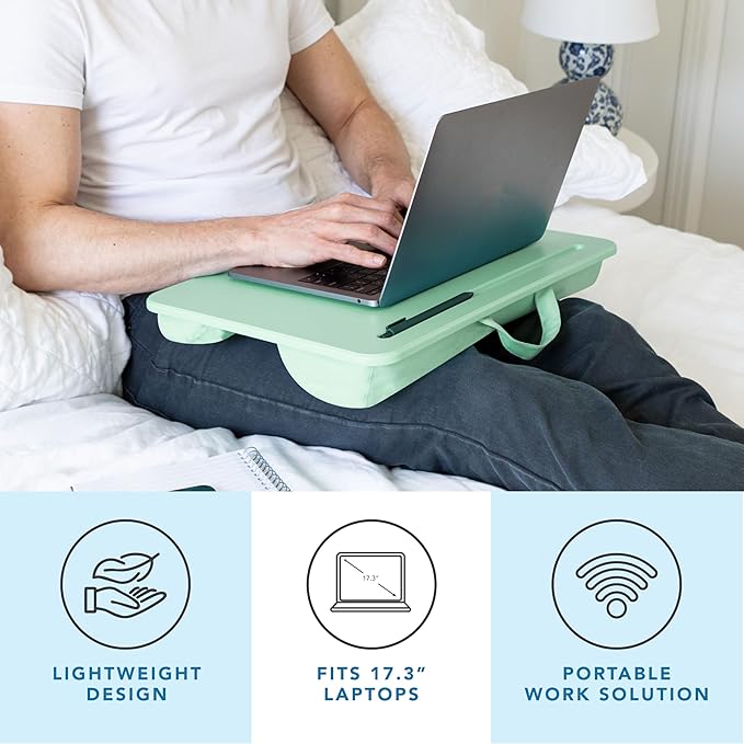 LAPGEAR Original Lap Desk – Large (17.9” x 13”) | Fits Up to 17.3” Laptops | Cushioned with Device Ledge, Pencil Tray & Handle | Portable & Lightweight | 12-Pack | Sage Green – Style No. 45001