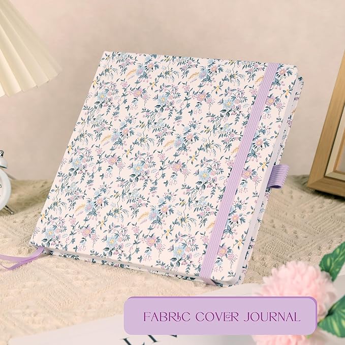 TIEFOSSI Dotted Journal Notebook, Dot Grid Notebook for Women Men, Fabric Flower Journal, 160 GSM Thick Paper, 160 Numbered Pages with Gold Edges, 8 x 8 Square Diary