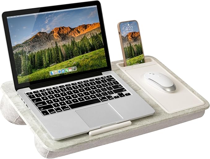 LAPGEAR Home Office Lap Desk with Device Ledge, Mouse Pad, and Phone Holder - Taj Mahal Marble - Fits up to 15.6 Inch Laptops - Style No. 91581