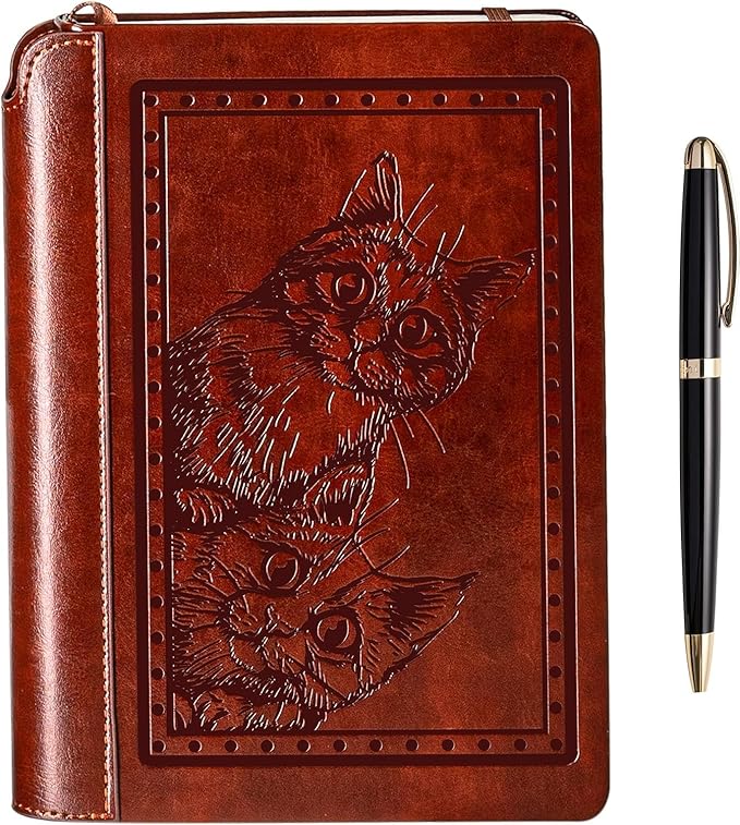 SETTINI® Lined Journal - Cat Journal for Writing Gift Set - Hardcover Vegan Leather, Includes Luxury Pen in a Unique Pen Holder, 192 Pages, 6 x 8.5 inches, Birthday Gift