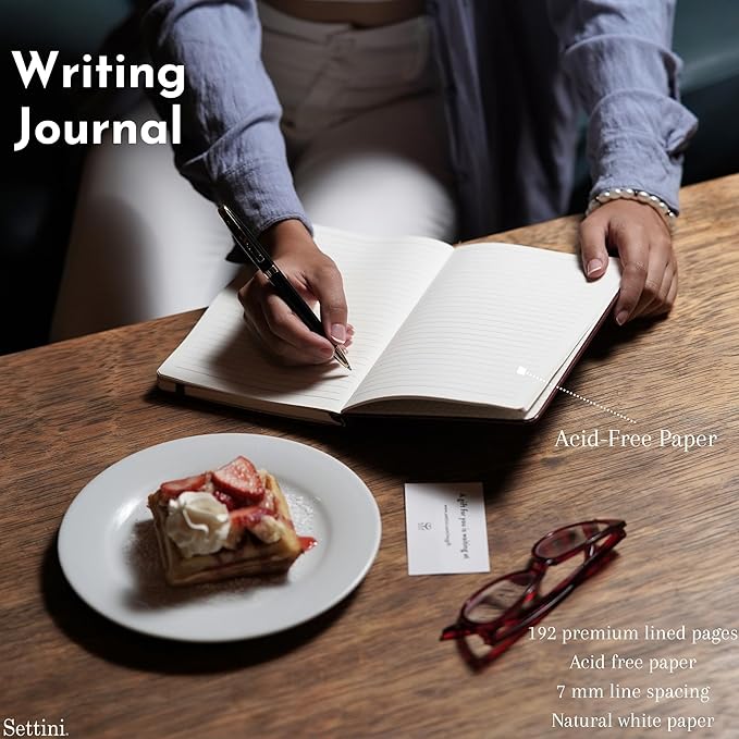 SETTINI® Lined Journal - Cat Journal for Writing Gift Set - Hardcover Vegan Leather, Includes Luxury Pen in a Unique Pen Holder, 192 Pages, 6 x 8.5 inches, Birthday Gift