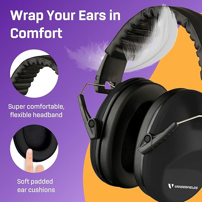 Vanderfields Hearing Protection Headphones - 26dB - Range Shooting Ear Protection - Noise Cancelling Ear Muffs for Adults