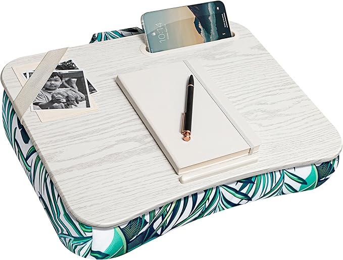 LAPGEAR Designer Lap Desk with Phone Holder and Device Ledge - Tropical Palm Leaves - Fits up to 15.6 Inch Laptops - Style No. 45427