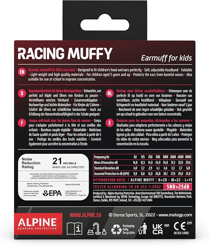 Alpine Muffy Kids - Noise Cancelling Headphones for Kids - CE & ANSI Certified - 25dB - Sensory & Concentration Aid - MotoGP™