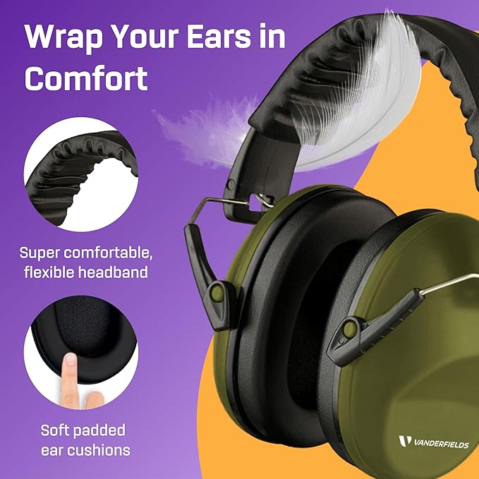 Vanderfields Hearing Protection Headphones - 26dB - Range Shooting Ear Protection - Noise Cancelling Ear Muffs for Adults