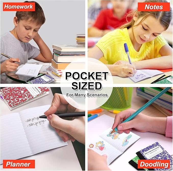 feela 70 Pack Mini Composition Notebook Bulk, Cute Pocket Composition Note Pad, Small Journal Notebooks for Students College School Supplies, 4.5" X 3.25", Narrow Ruled, 5 Marble Covers