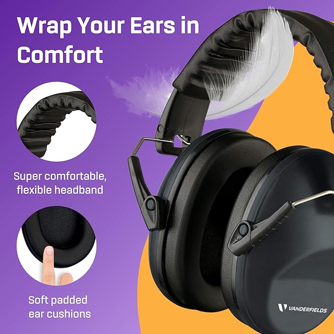 Vanderfields Hearing Protection Headphones - 26dB - Range Shooting Ear Protection - Noise Cancelling Ear Muffs for Adults