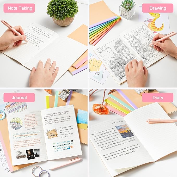 feela 56 Pack Composition Notebooks Bulk, Kraft Cover Lined Blank College Ruled Composition Travel Journals with Rainbow Spines For Women Students Business, 60 Pages, 8.3”x 5.5”, A5, 8 Pastel Colors