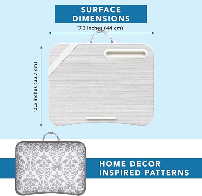 LAPGEAR Designer Lap Desk with Phone Holder and Device Ledge - Gray Damask - Fits up to 15.6 Inch Laptops - Style No. 45424