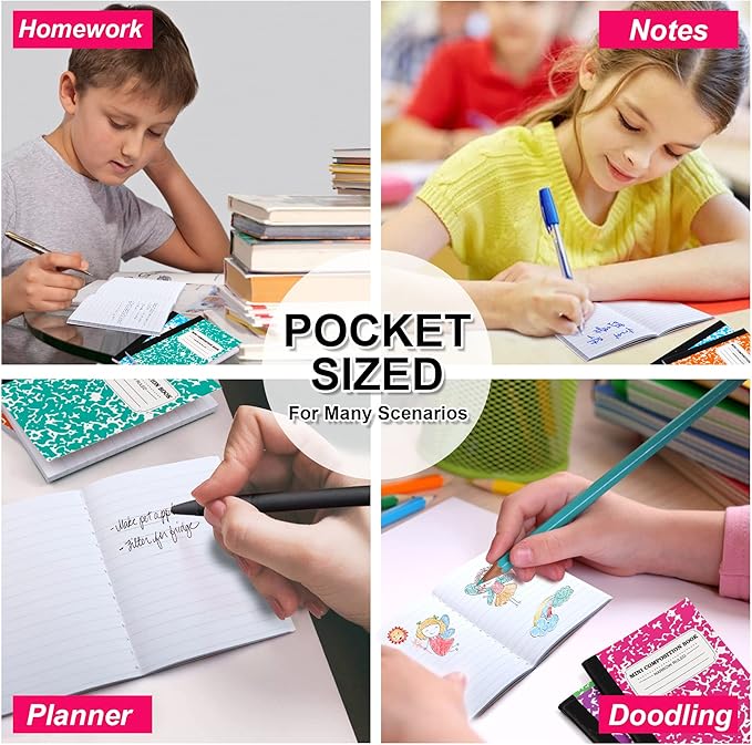 feela 70 Pack Mini Composition Notebook Bulk, Cute Pocket Composition Note Pad, Small Journal Notebooks for Students College School Supplies, 4.5" X 3.25", Narrow Ruled, 5 Pastel Marble Covers