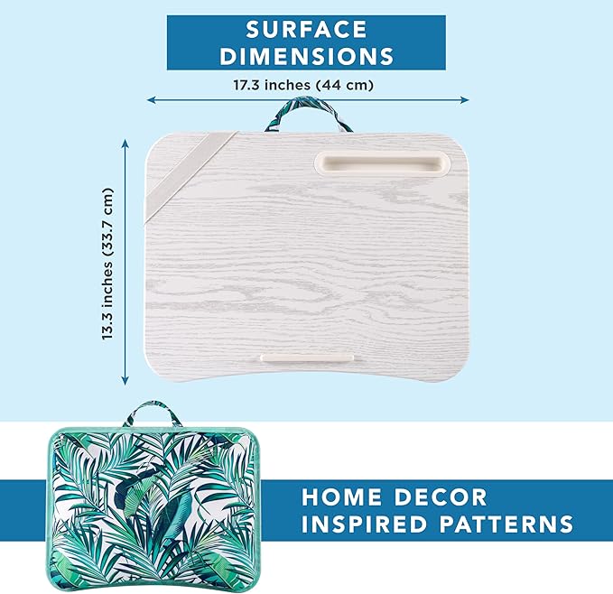 LAPGEAR Designer Lap Desk with Phone Holder and Device Ledge - Tropical Palm Leaves - Fits up to 15.6 Inch Laptops - Style No. 45427